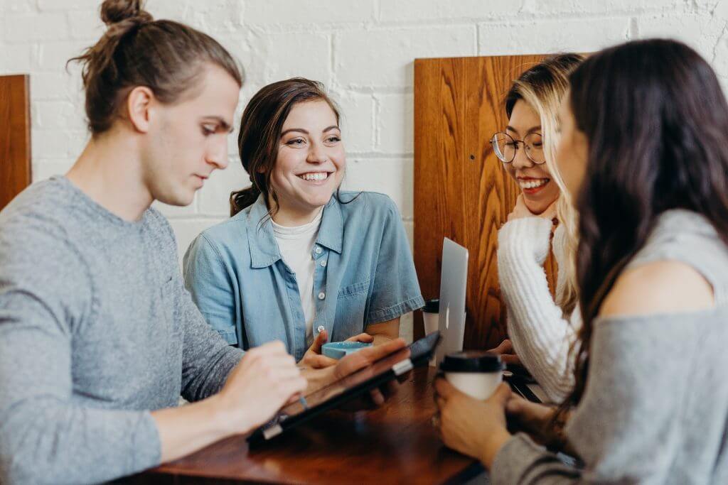 A group of friends studies